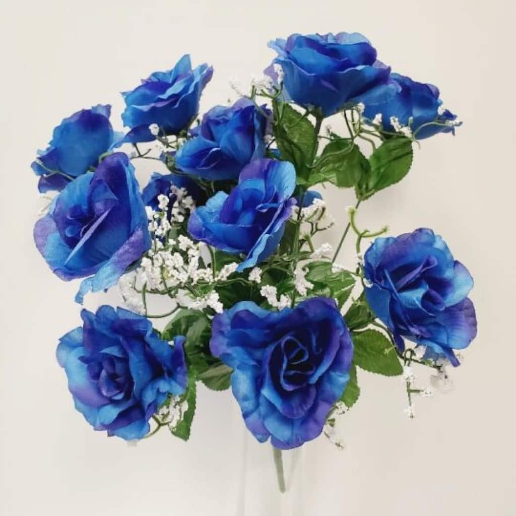 Royal Blue Open Rose Bush Artificial Flower