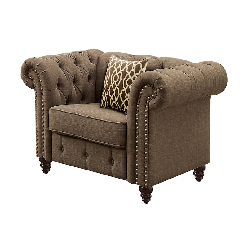 Carlson Tufted Accent Chair with 1 Pillow - Brown
