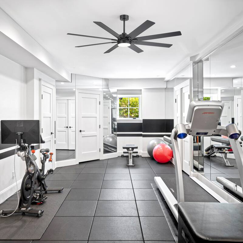 72 Inch Black Large Ceiling Fan with Light and Remote(8-Blade) - Satin Nickel