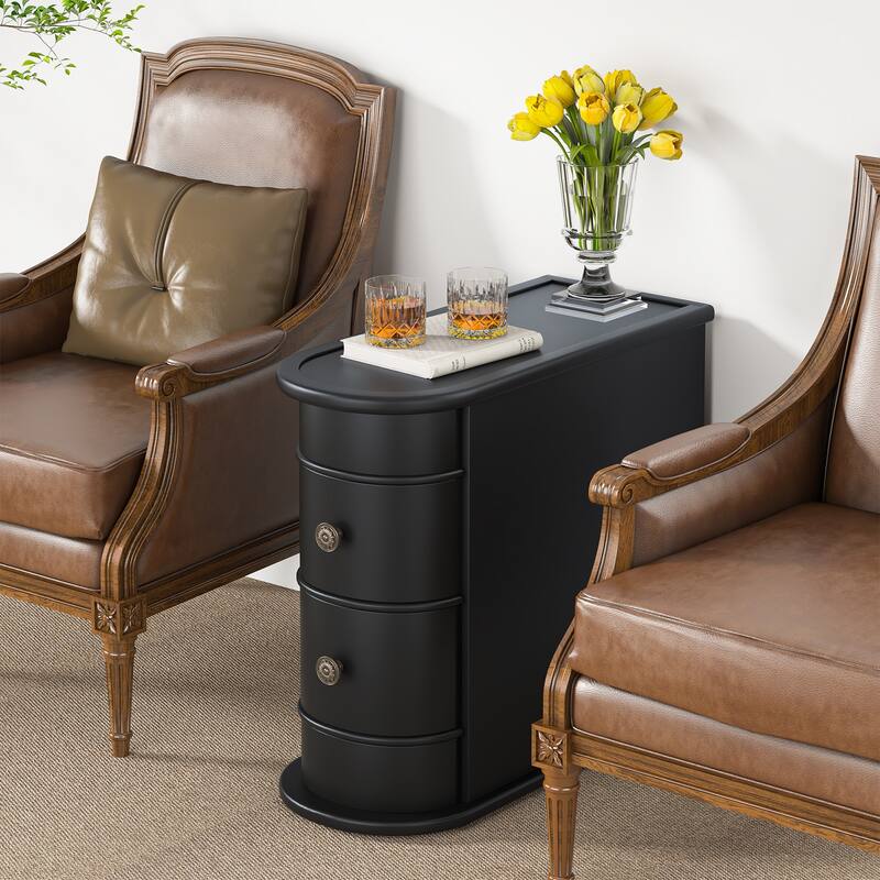 Solid Wood End Table, Two-Drawer Narrow Side Table, Fully Assembled