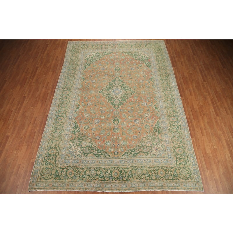 Hand Knotted Oriental 100% Wool Carpet Traditional Floral Oranges & Rust Mashad Area Rug - 13' 6'' X 9' 6''