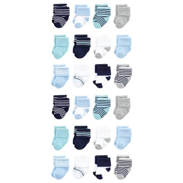 slide 1 of 1, Luvable Friends Cotton Rich Baby Terry Socks 24-Pack, Mint Navy Stripes 0-6 Months - Mint Navy Stripes