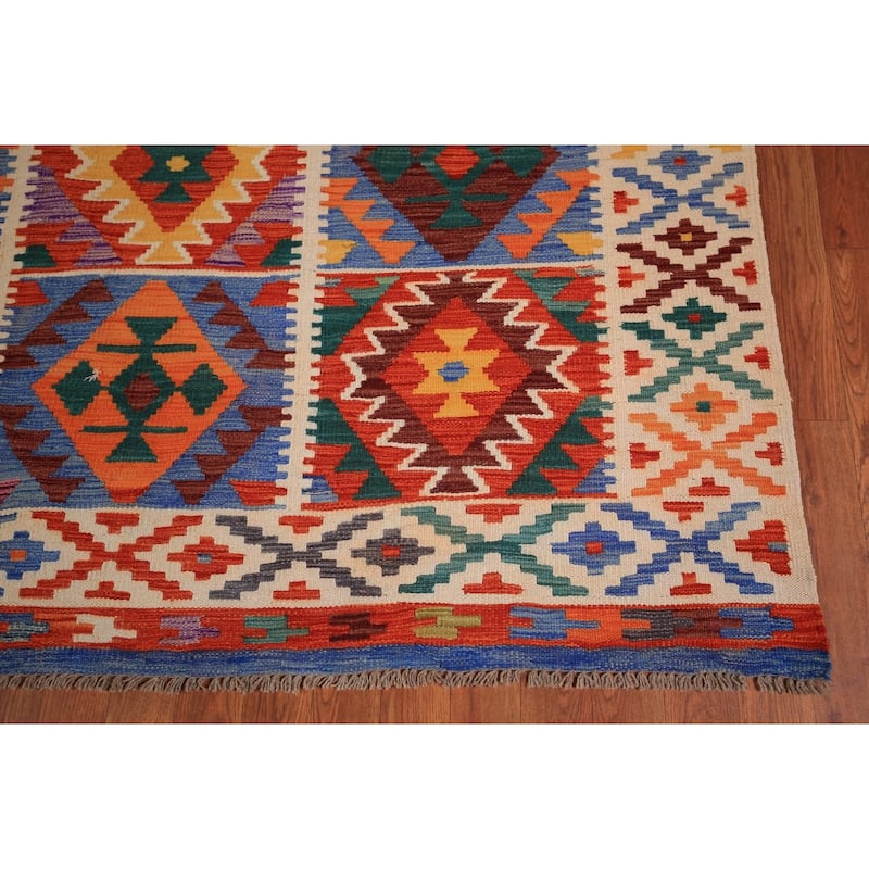 Geometric Kilim Reversible Area Rug Hand-Woven Wool Carpet - 8'0" x 11'10"