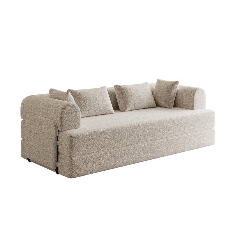 Anmytek Chenille Convertible Sleeper Sofa Bed - With Cylindrical Pillow & Side Pocket
