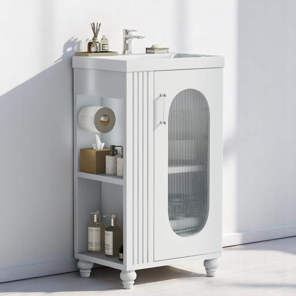 20 Inch Freestanding Bathroom Vanity with Sink, 2-Tier Side Shelf, Toilet Paper Holder, Adjustable Cabinet Shelf