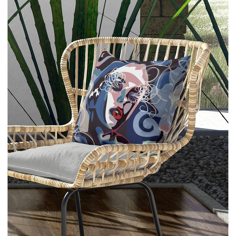 Face Pop Art Indoor/Outdoor Reversible Throw Pillow Blue and Pink