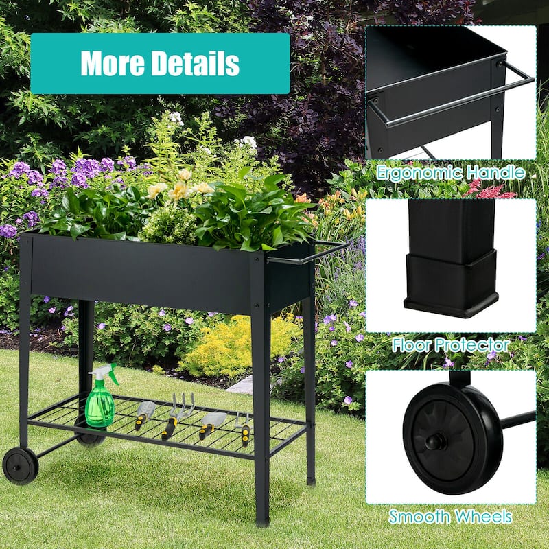 Gymax Raised Garden Bed Elevated Planter Box on Wheels Steel Planter - 38'' X 16'' X 32.5''