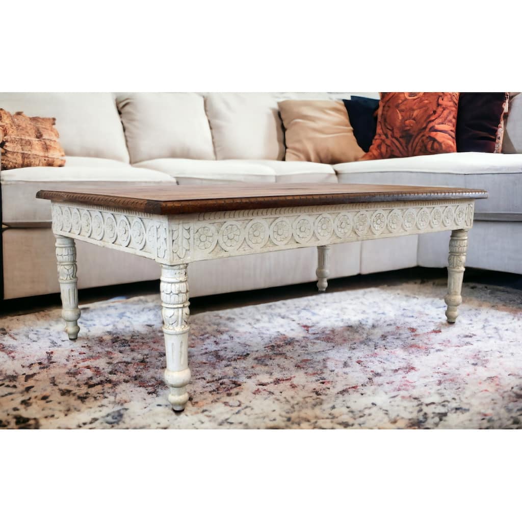 HomeRoots 48" Brown and Ivory Solid Wood Coffee Table - 48' X '18' X '30