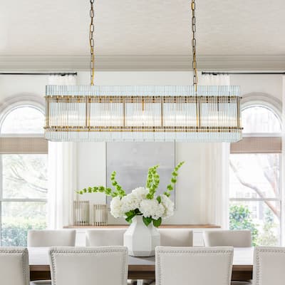 5-Light Glam And Modern Antique Gold Handmade Glass Shade Dining Room Chandelier 38" Classic Kitchen Island Lighting Fixture