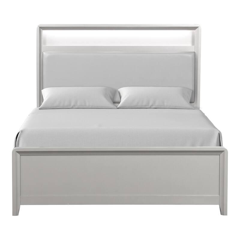 Furniture of America Milandra Modern 5-Piece Champagne Solid Wood Panel Bedroom Set with LED Light