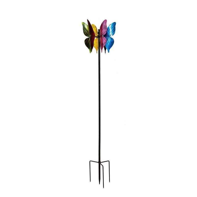 65" Metal Wind Spinner, Colorful Butterfly