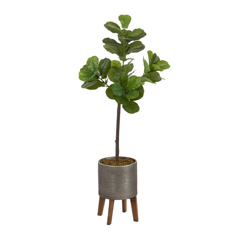 Kate and Laurel Fidmont Faux Fiddle Fig Tree - 5ft - Pewter