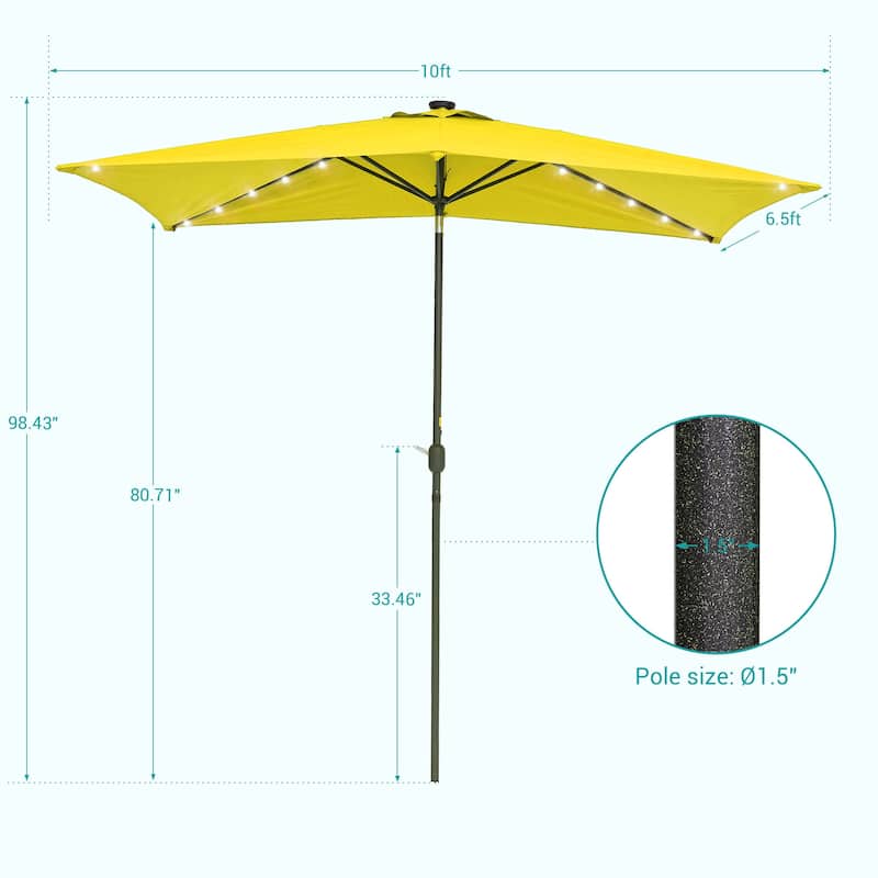 Bonosuki 10 x 6.5ft LED Patio Rectangular Umbrella Outdoor Market Umbrella Aluminium/Steel with Tilt and Crank