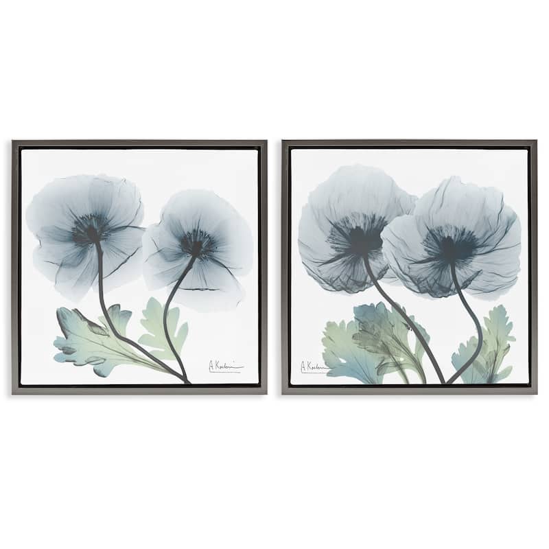 Stupell Luminous Sapphire Florals Framed Floater Canvas Wall Art Design By Albert Koetsier (Set of 2) - 25 x 25 - Grey