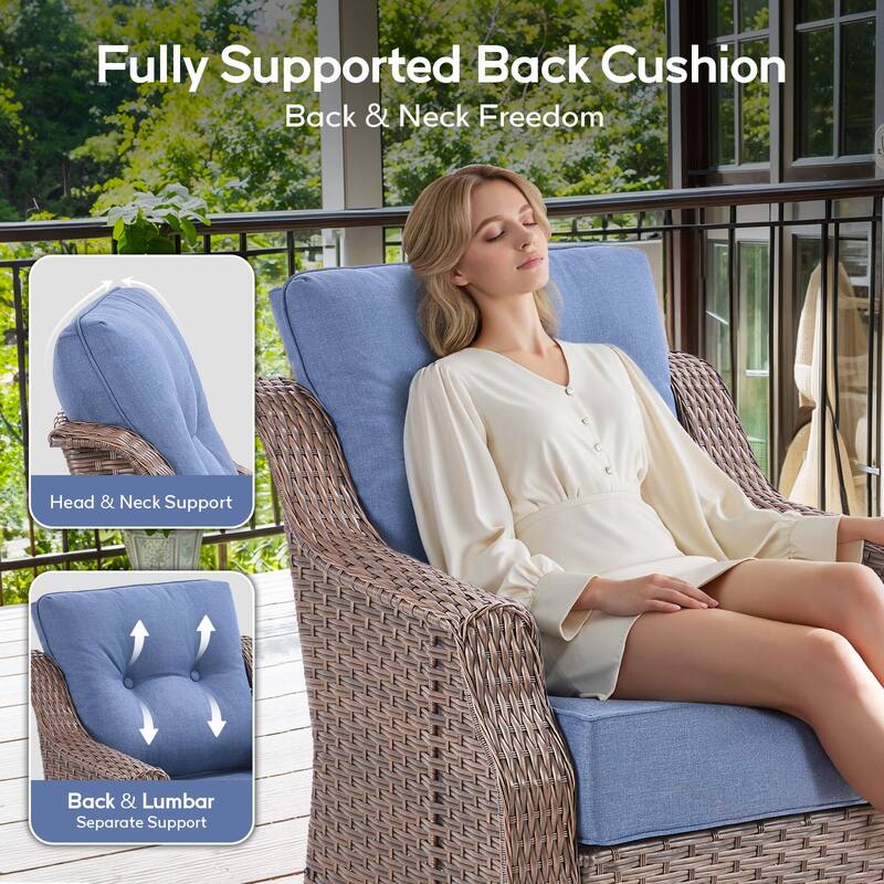 3 Pieces Swivel Chairs Ottomans with Glass Side Table