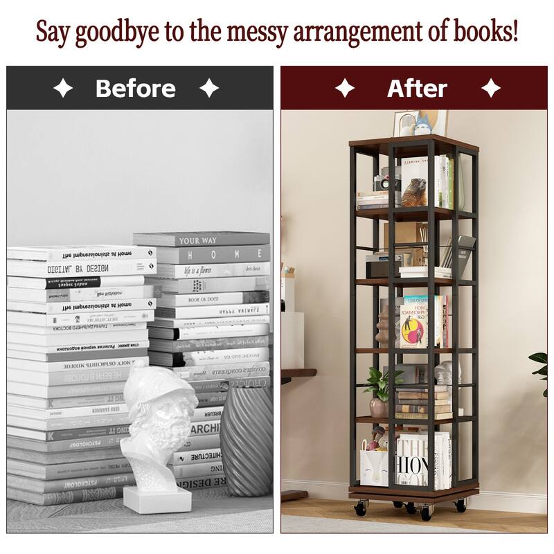5-Tier 360° Rotating Bookshelf, Corner Spinning Bookcase with Narrow Floor Standing Design