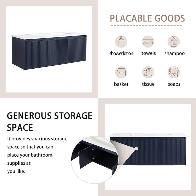 48 Inch Plywood Wall Mounted Bathroom Vanity Set with Integrated Drop-Shaped Resin Sink
