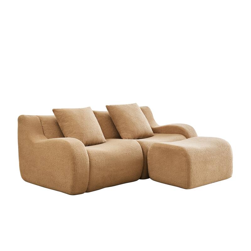 Anmytek Plush L-Shaped 2-Seater Teddy Fabric Sofa - No Assembly Required