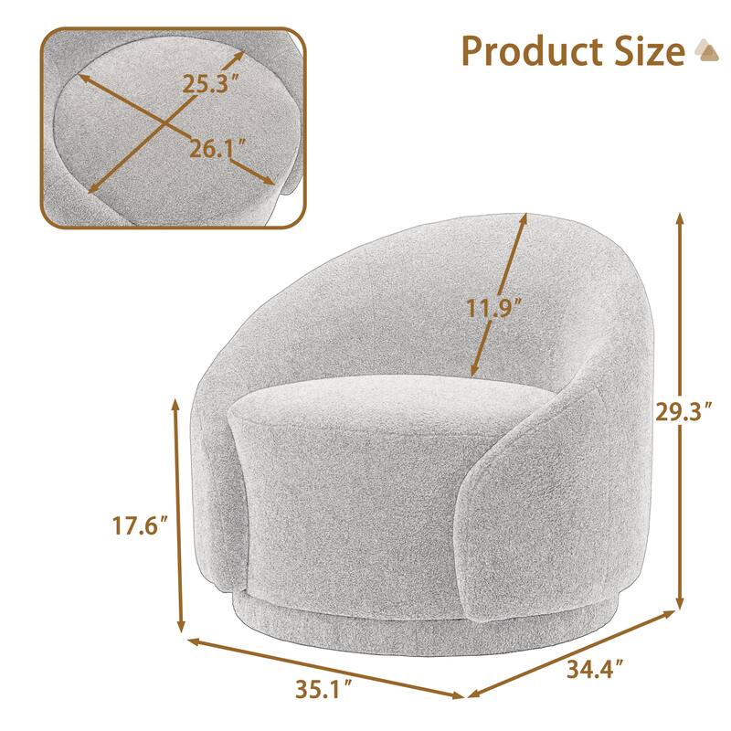 Boucle Barrel Chair Upholstered 360°Swivel Armchair