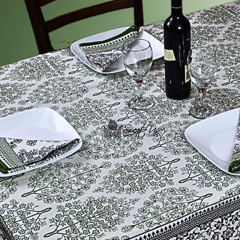 The Amore French Country Cotton Floral Tablecloth Square, Ebony Fern - 60 x 60 inches