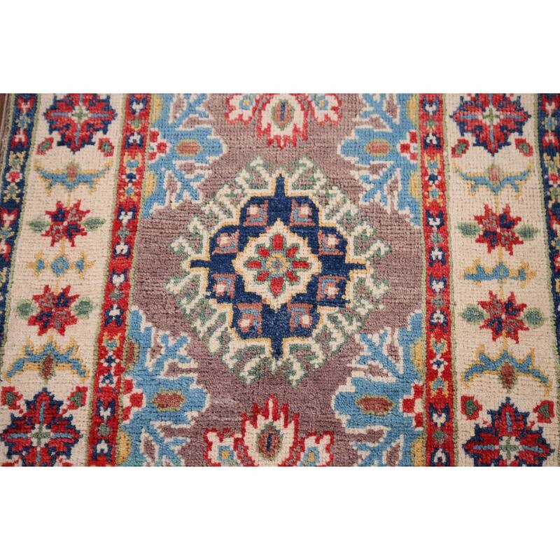Traditional Kazak Oriental Foyer Rug Hand-Knotted Wool Carpet - 1'11" x 3'0"
