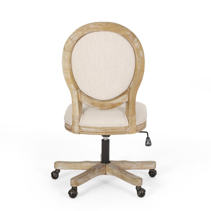 Roomfitters Upholstered Office Desk Chair with Adjustable Height, Swivel Wheels and Wood Frame, Beige Natural