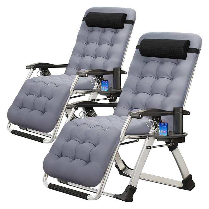 DoCred Zero Gravity Chair Lawn Lounger Chair with Pillow 2pcs - Gray