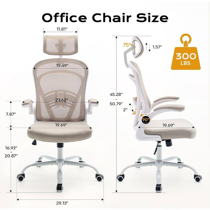 Ergonomic Office Computer Gaming Chair with Flip-Up Armrests for Bedroom, Study
