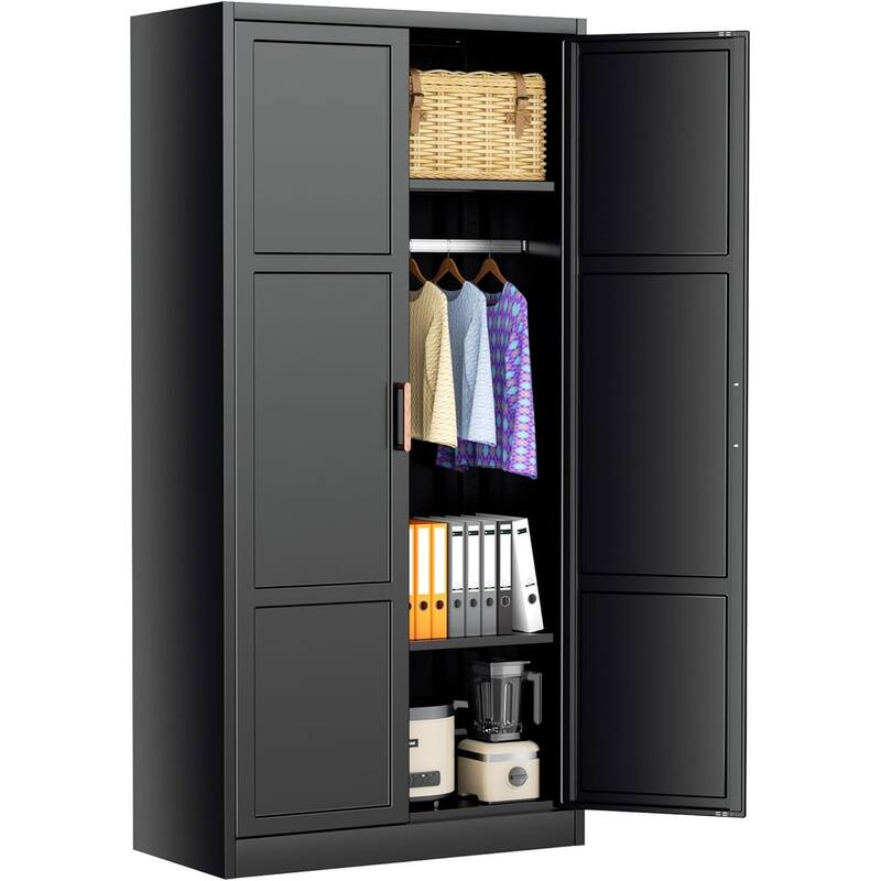 71'' - 72'' Tall Wardrobe Armoire Clothing Closet Storage Cabinet with Hanging Rod and Adjustable Shelves