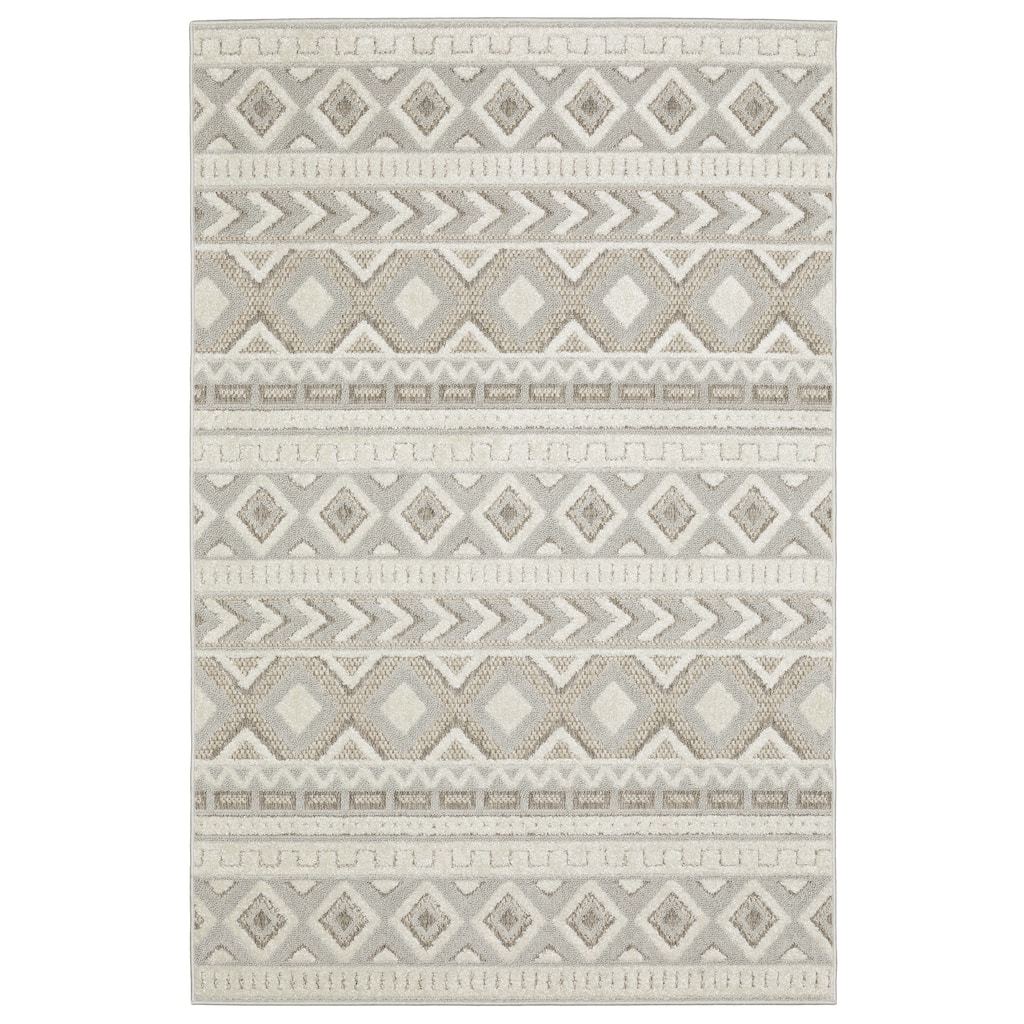 Style Haven Thassos Tribal Lines Grey/ Beige Mixed Pile Area Rug