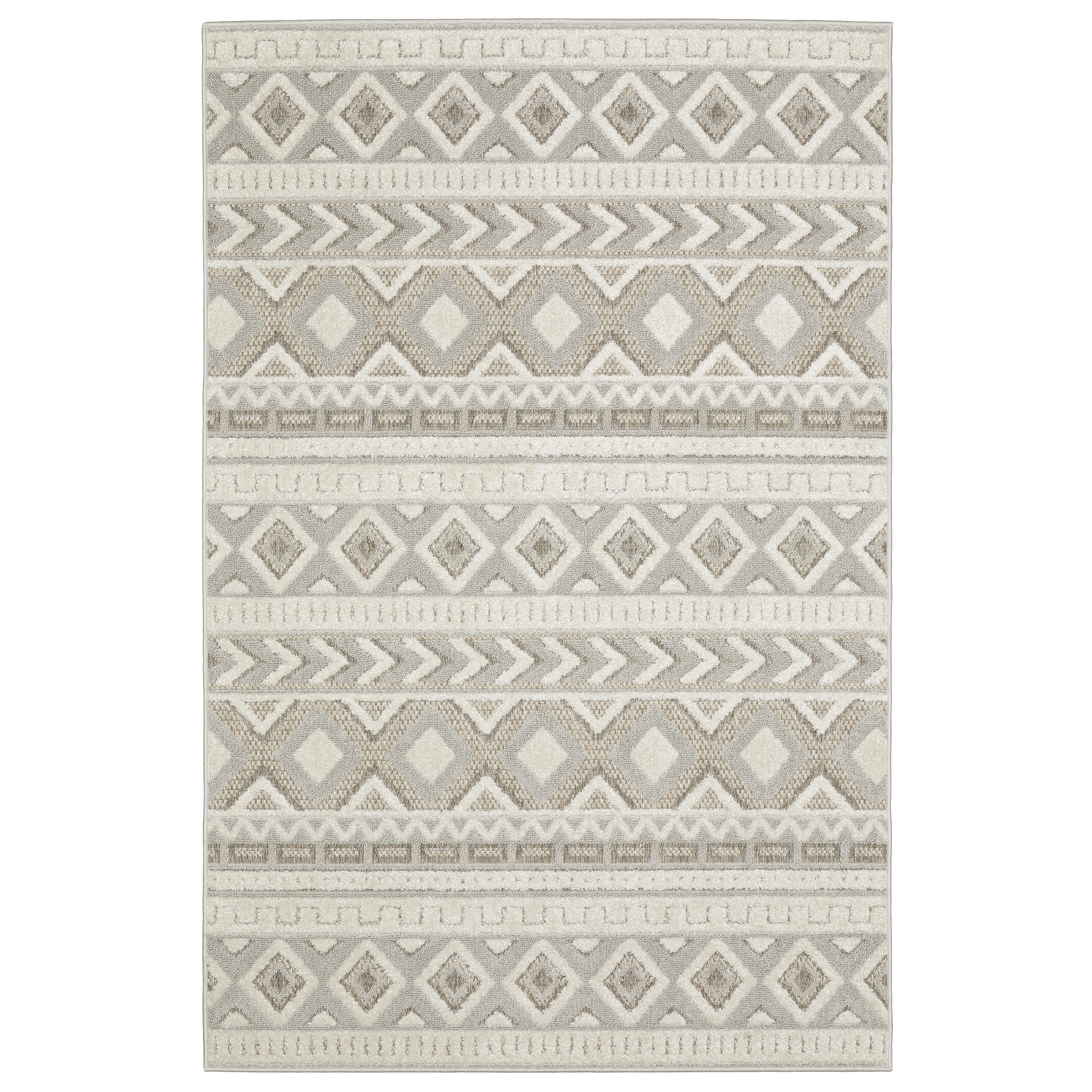 Style Haven Thassos Tribal Lines Grey/ Beige Mixed Pile Area Rug