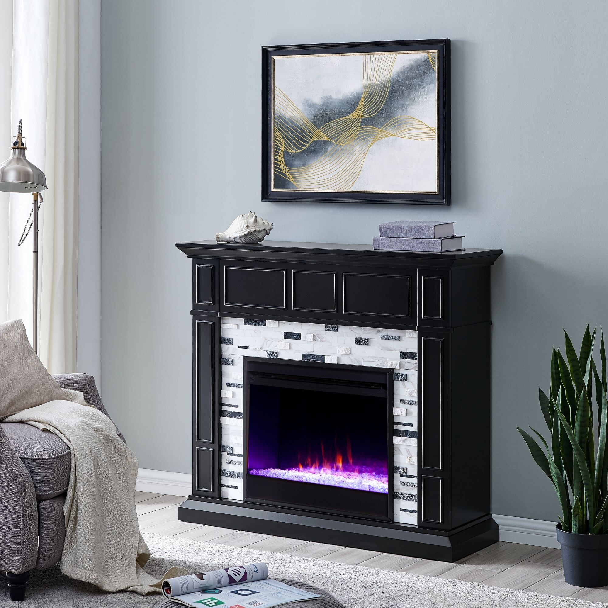 Shop 45 5 Black And White Contemporary Electric Fireplace