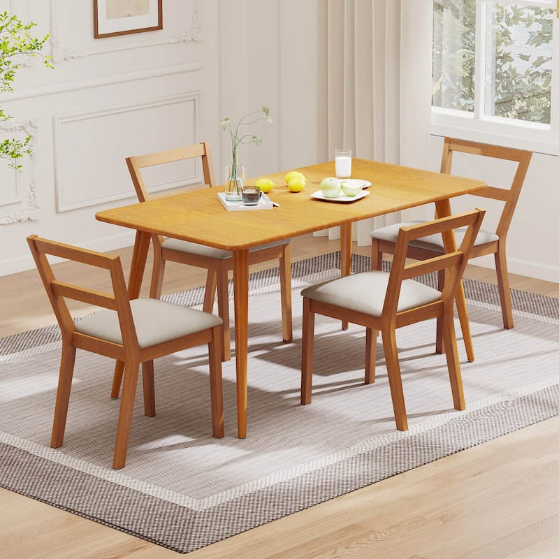 Costway Wooden Dining Chair Set of 2/4 Upholstered Seat & Breathable