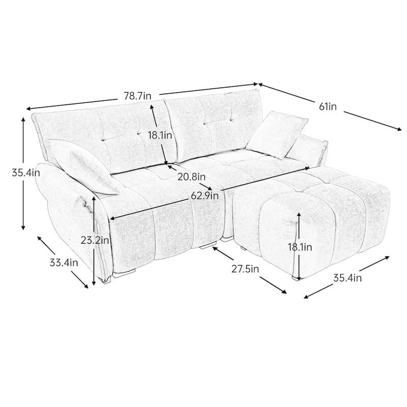 Modern Chenille Fabric 2-Seater Sofa with Ottoman