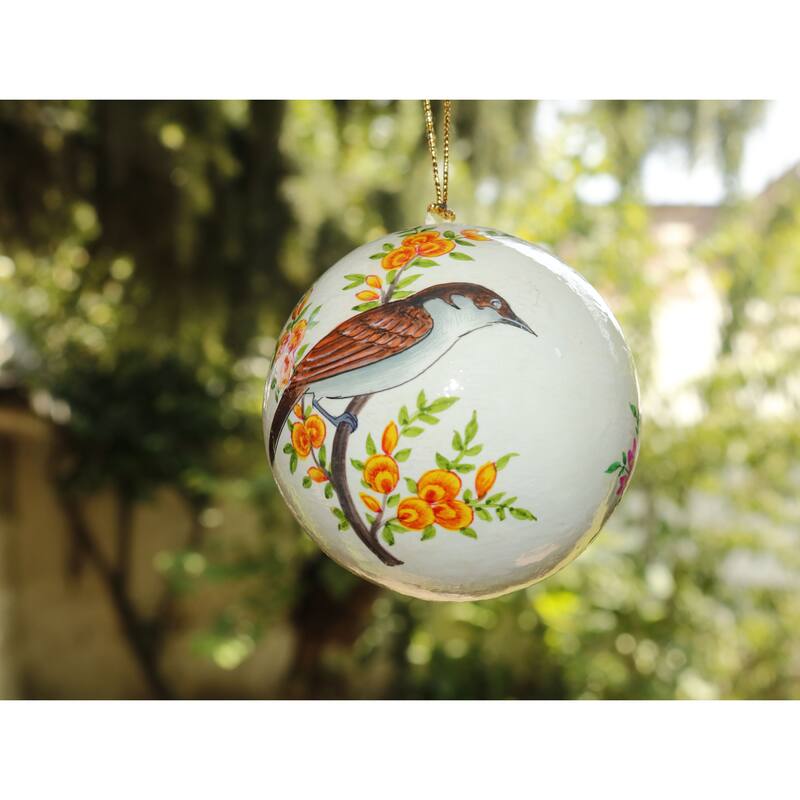 Handmade Christmas Ornaments Hand Painted by Artisan on Recycled Paper - Bird 4 - One Size