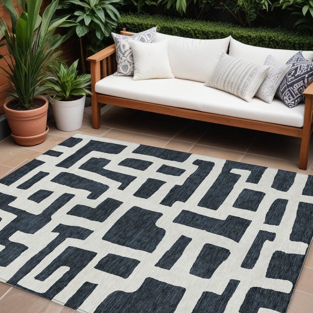 HomeRoots Abstract Transitional Rectangle Outdoor Rug