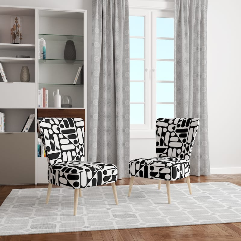 Designart "Black Lines Geometric" Upholstered Patterned Accent Chair and Arm Chair