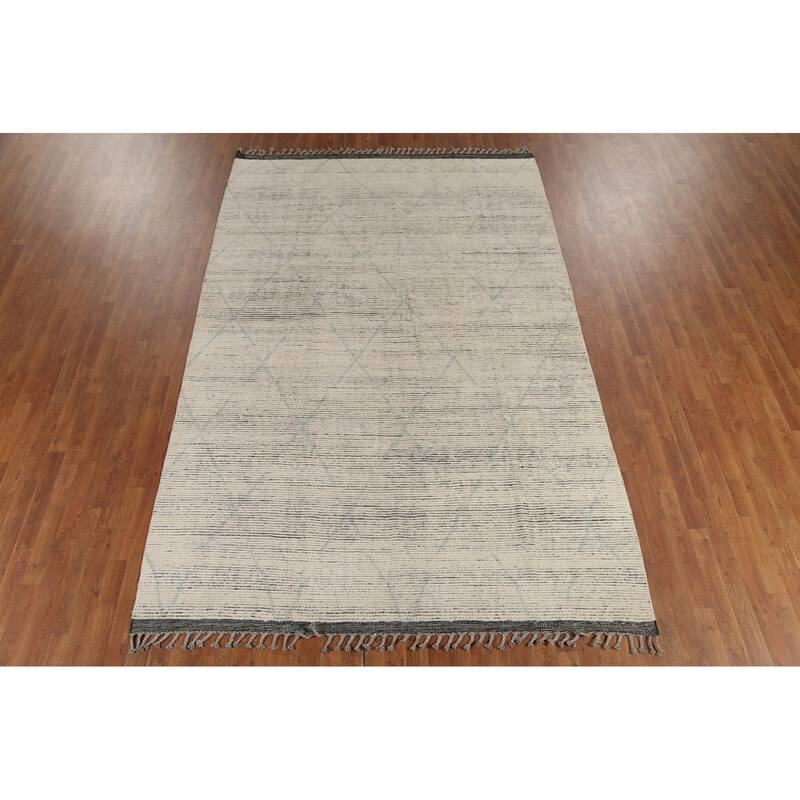 All-Over Trellis Moroccan Modern Area Rug Hand-Knotted Wool Carpet - 6'11"x 10'10"