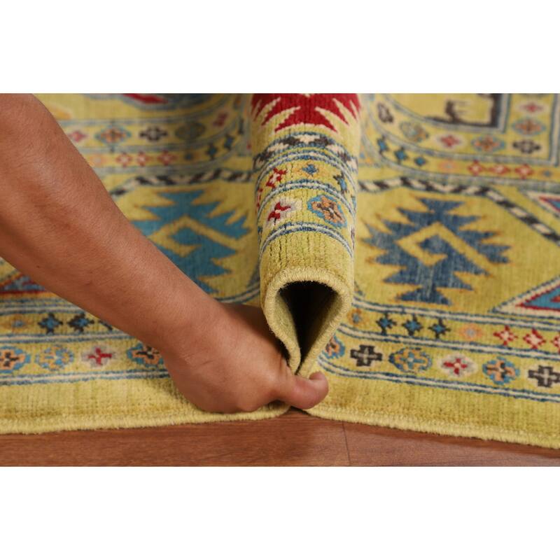 Yellow Kazak Oriental Area Rug Handmade Wool Carpet - 5'10" x 8'0"