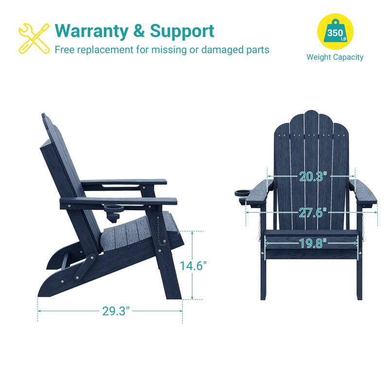 Foldable HDPE Adirondack Chair All-Weather W/ Cup Holder
