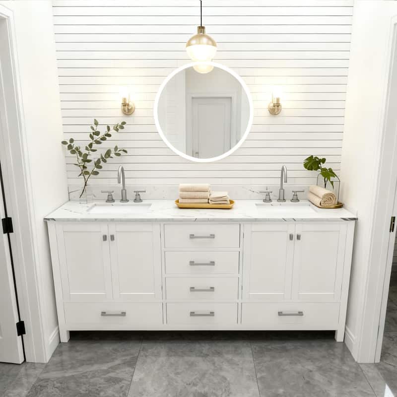 Nephelily 72 inch Transitional White Bathroom Vanity with Top
