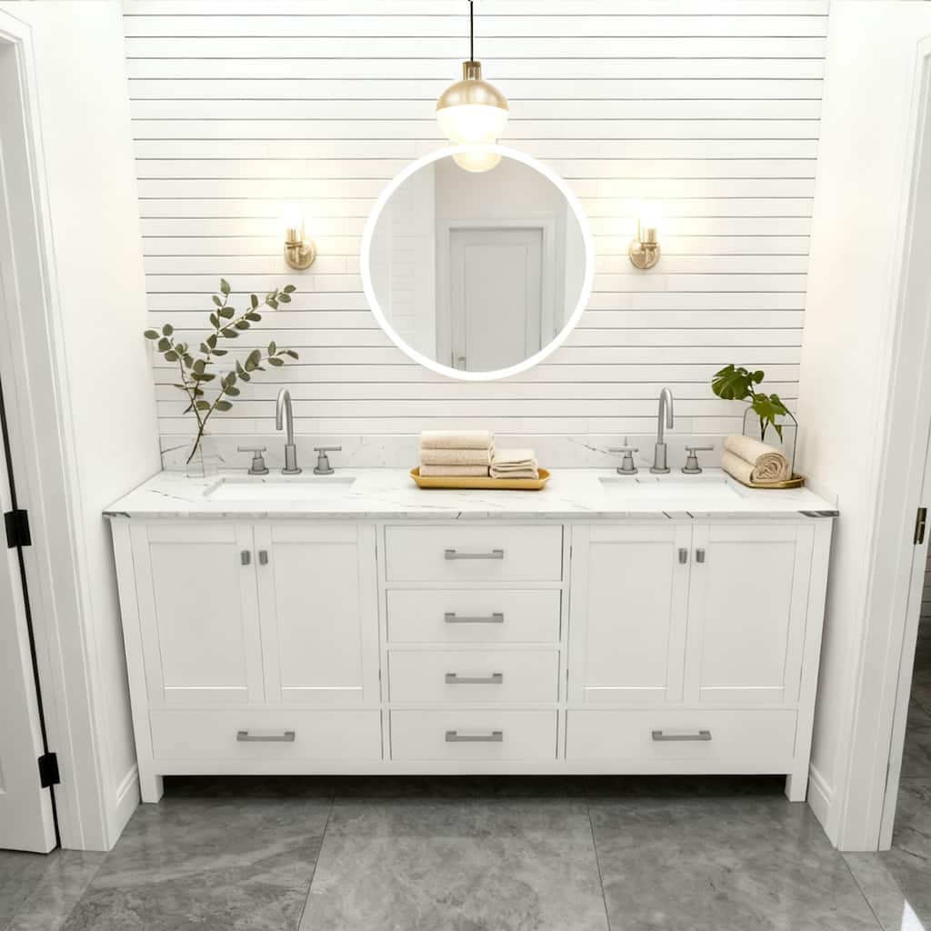 Nephelily 72 inch Transitional White Bathroom Vanity with Top