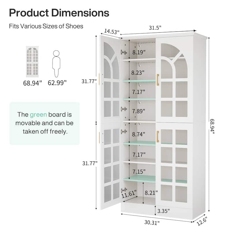 69" Tall Storage Cabinet with Doors, LED Lights, Adjustable Shelves