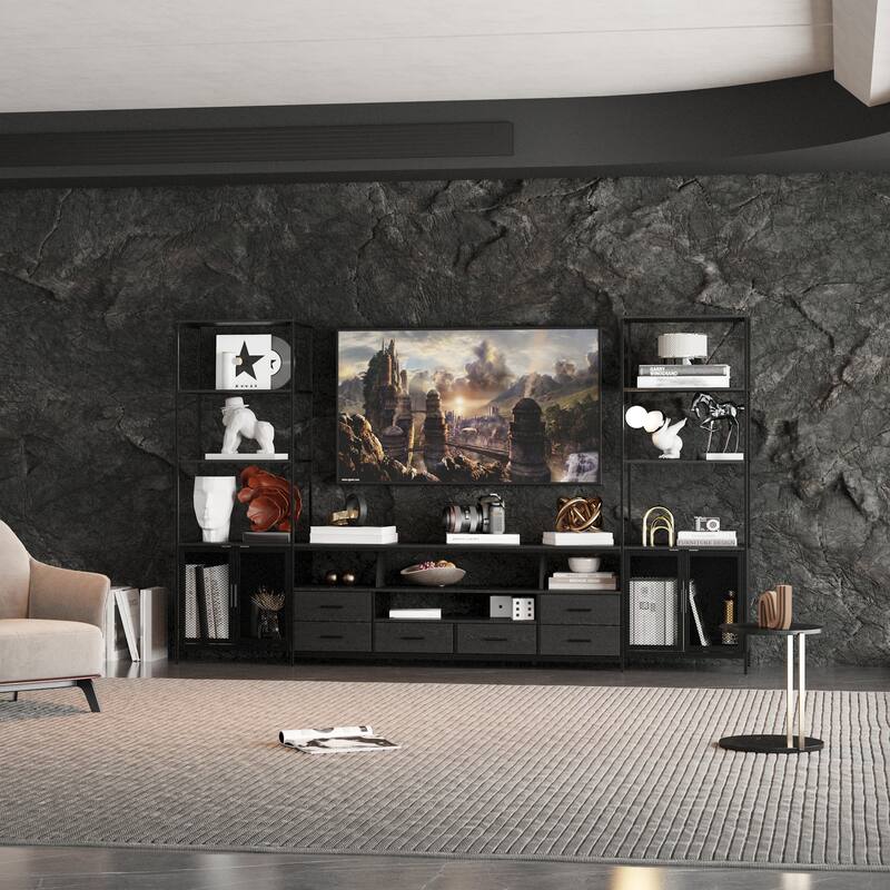 Stylish Black TV Stand Entertainment Center: Modern Design with Ample Storage Space