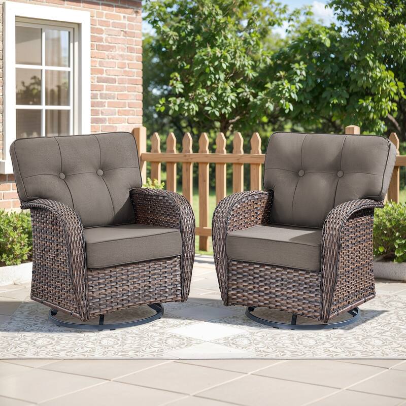 Gymojoy Wide T-Shaped High Back Swivel Glider Chairs Set with 5-inch Cusion for Patio & Balcony - Grey - 2-Piece