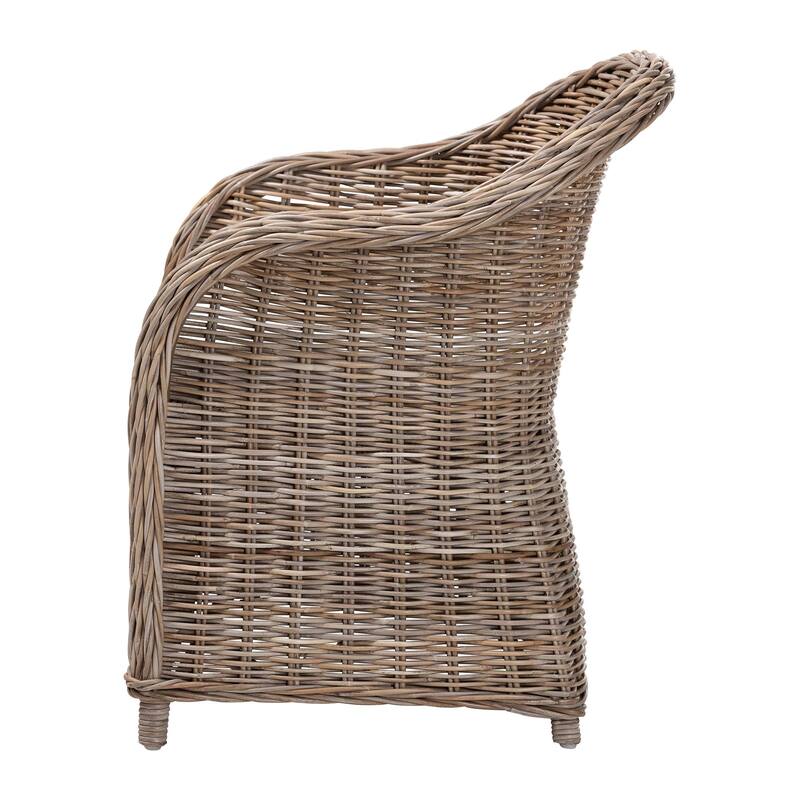 Amanda Natural Rattan Armchair - Handwoven Wicker Barrel Chair with Removable Cushion, Coastal Boho Style Accent Seating