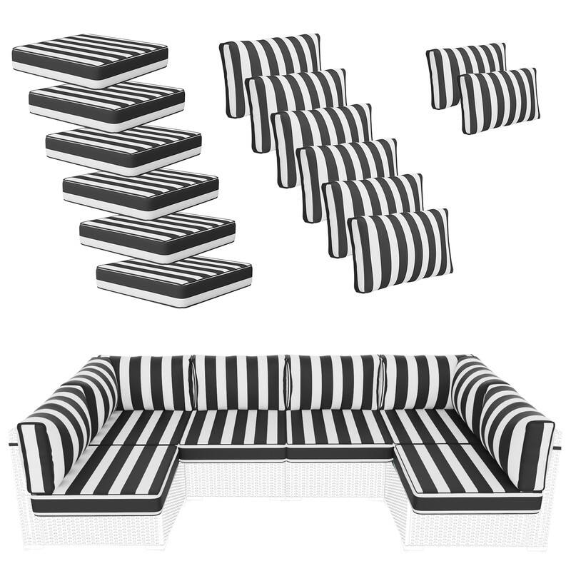 14 Piece Outdoor Furniture Replacement Cushions,Patio Seat Cushions - Black and white stripes