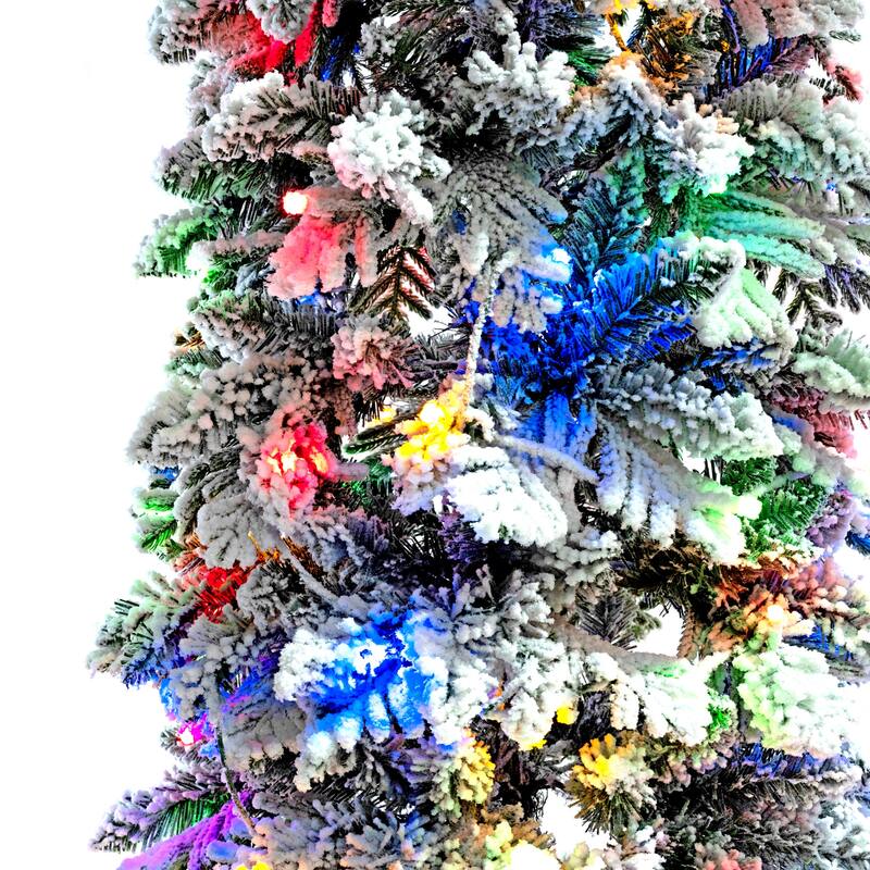 8FT,6FT,4FT x 3 Pre-Lit Pencil Christmas Trees, 5-set Slim Artificial Christmas Tree With Snow Flocking, with 11 Lighting Modes