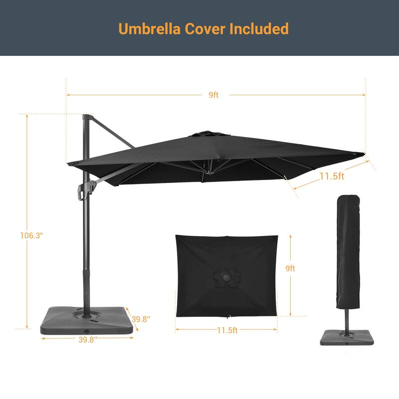 LIVOOSUN 11.5x9FT Aluminum Cantilever Patio Umbrella Solution-Dyed Fabric w/Base