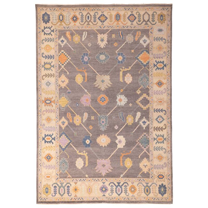 ECARPETGALLERY Hand-knotted Modern Oushak Dark Grey Wool Rug - 9'9 x 13'8